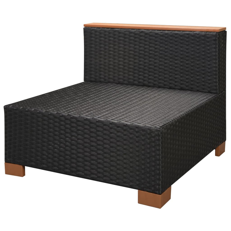 6-Delige Loungeset Met Kussens Poly Rattan Zwart hoek + 2x midden + 2x voetensteun + Tafel