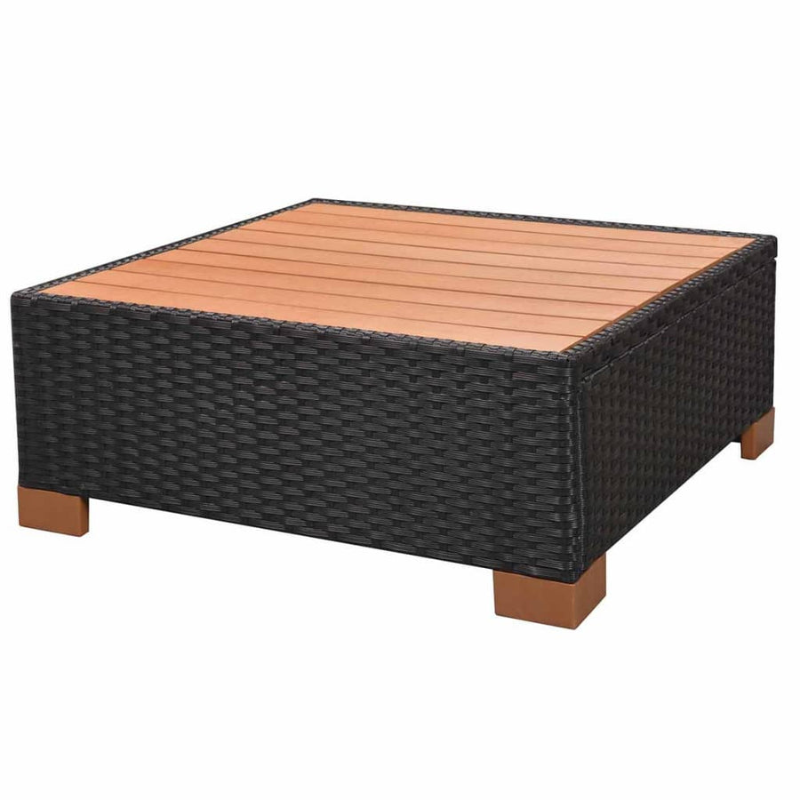 8-Delige Loungeset Met Kussens Poly Rattan Zwart hoek + 3x midden + 3x voetensteun + Tafel