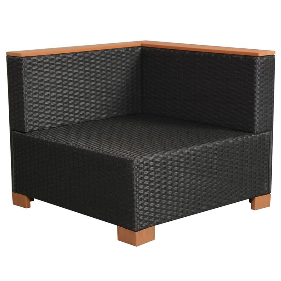 8-Delige Loungeset Met Kussens Poly Rattan Zwart hoek + 3x midden + 3x voetensteun + Tafel