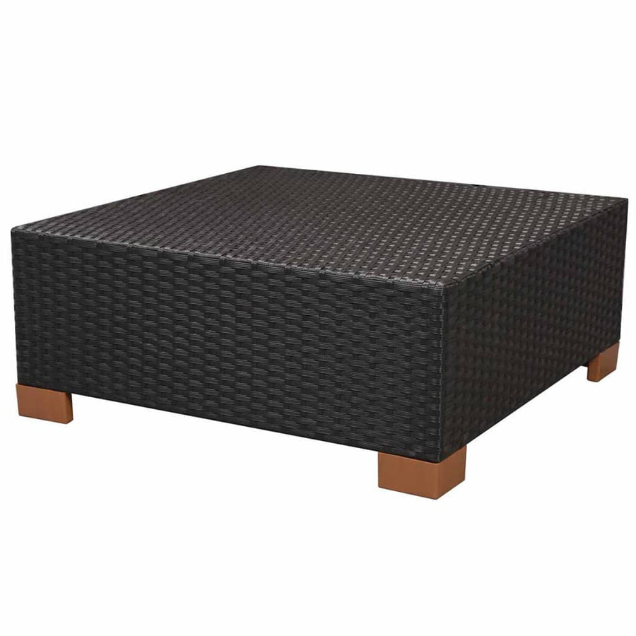 8-Delige Loungeset Met Kussens Poly Rattan Zwart hoek + 3x midden + 3x voetensteun + Tafel