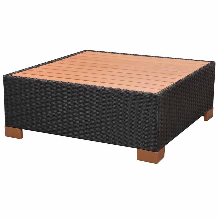 7-Delige Loungeset Met Kussens Poly Rattan Zwart hoek + 2x midden + 3x voetensteun + Tafel