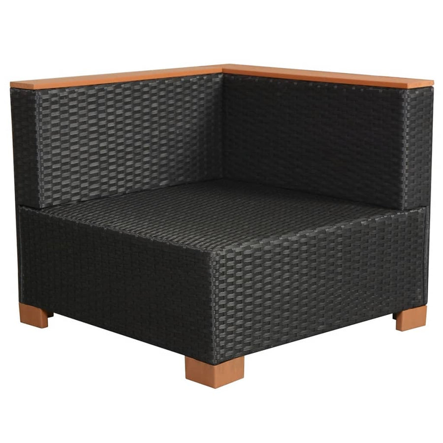 7-Delige Loungeset Met Kussens Poly Rattan Zwart hoek + 2x midden + 3x voetensteun + Tafel