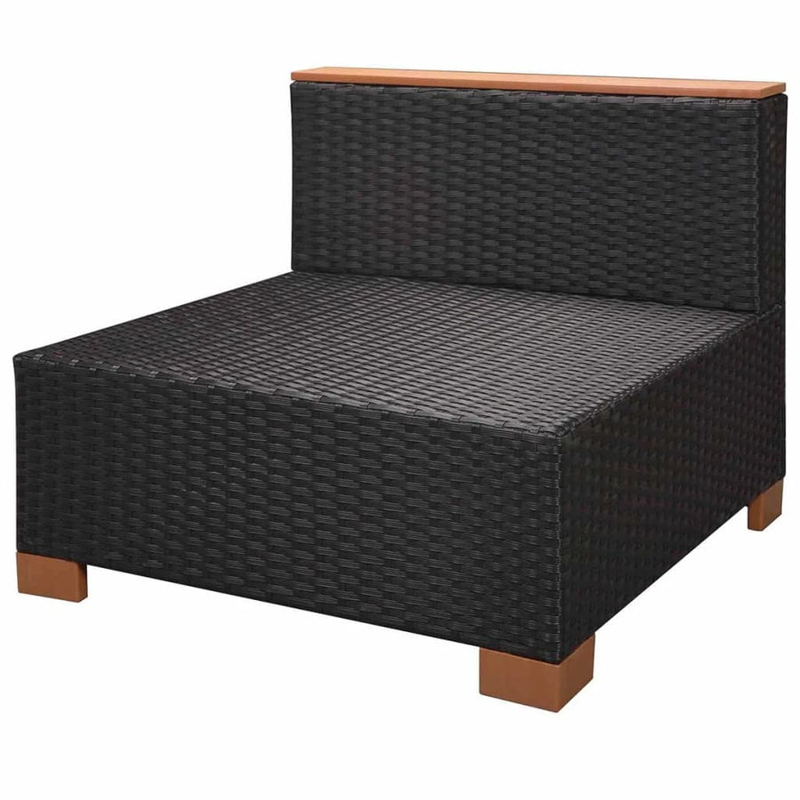 7-Delige Loungeset Met Kussens Poly Rattan Zwart hoek + 2x midden + 3x voetensteun + Tafel