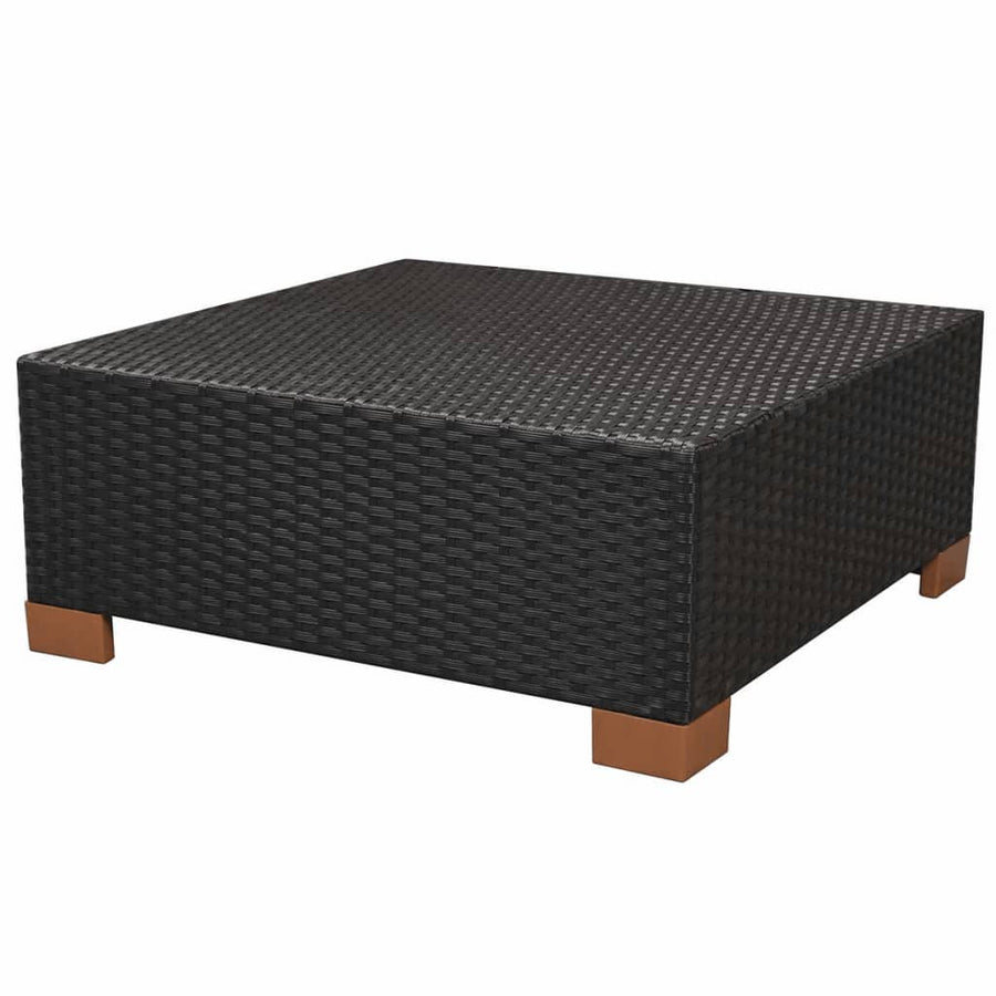 7-Delige Loungeset Met Kussens Poly Rattan Zwart hoek + 2x midden + 3x voetensteun + Tafel