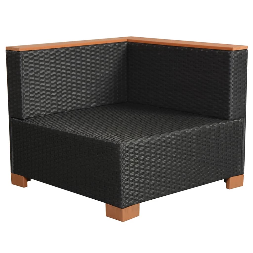 8-Delige Loungeset Met Kussens Poly Rattan Zwart 3x hoek + 3x midden + voetensteun + Tafel