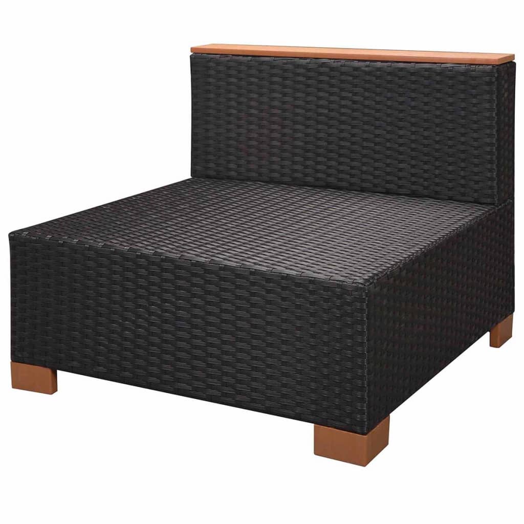 8-Delige Loungeset Met Kussens Poly Rattan Zwart 3x hoek + 3x midden + voetensteun + Tafel
