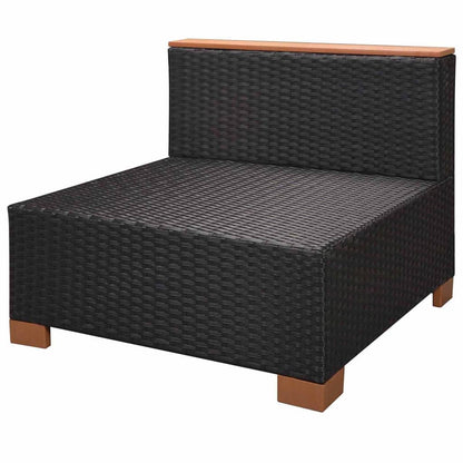 8-Delige Loungeset Met Kussens Poly Rattan Zwart 3x hoek + 3x midden + voetensteun + Tafel