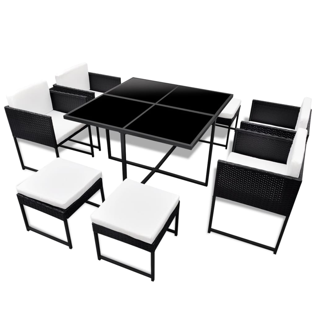-Delige Tuinset Met Kussens Poly Rattan 9 Zwart