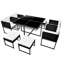 -Delige Tuinset Met Kussens Poly Rattan 9 Zwart