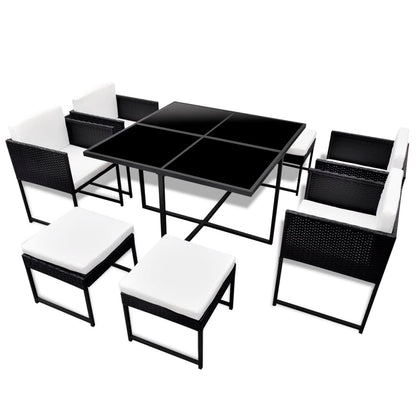 -Delige Tuinset Met Kussens Poly Rattan 9 Zwart