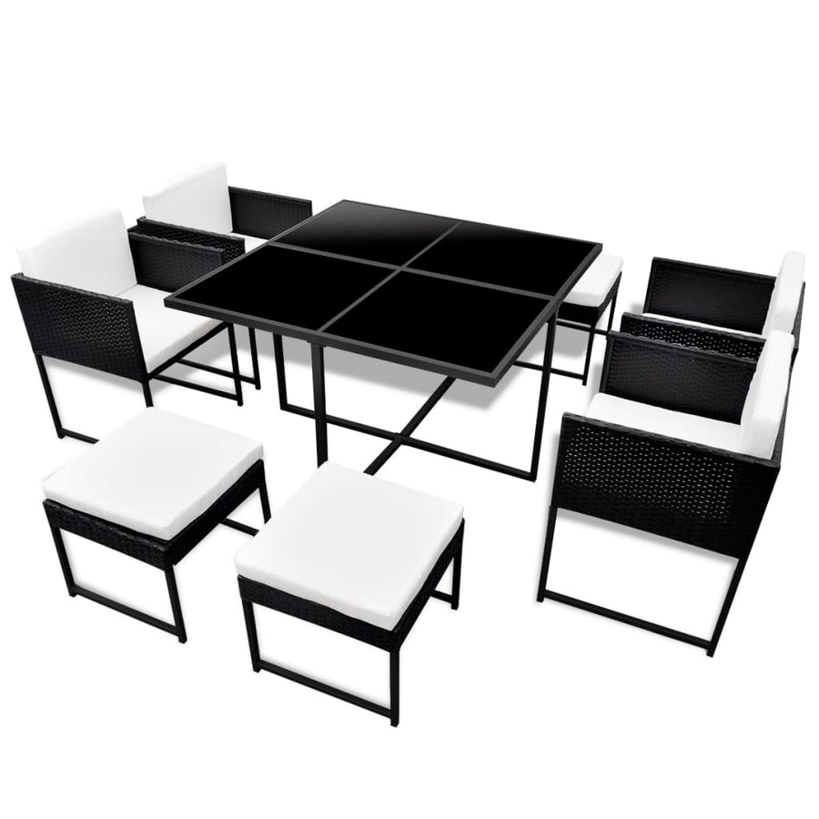 -Delige Tuinset Met Kussens Poly Rattan 9 Zwart