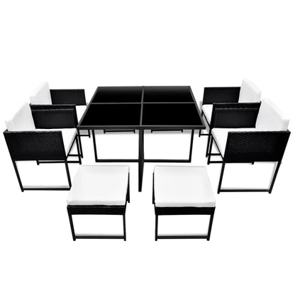 -Delige Tuinset Met Kussens Poly Rattan 9 Zwart