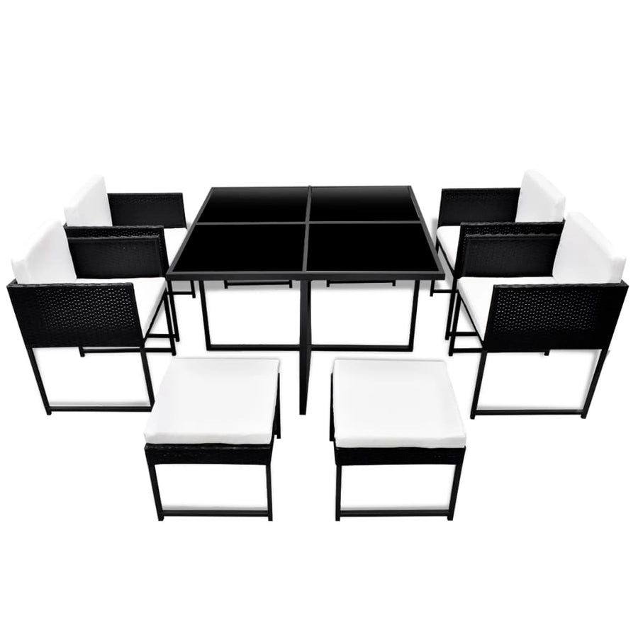 -Delige Tuinset Met Kussens Poly Rattan 9 Zwart