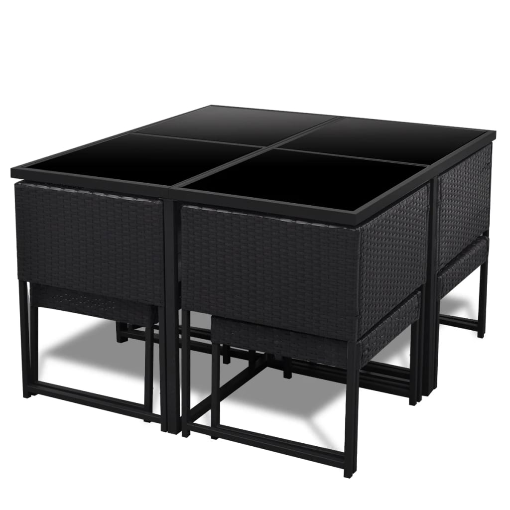 -Delige Tuinset Met Kussens Poly Rattan 9 Zwart