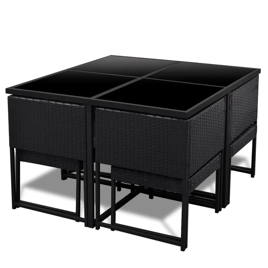 -Delige Tuinset Met Kussens Poly Rattan 9 Zwart