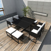 Tuinset 9-delig poly rattan zwart 8 personen