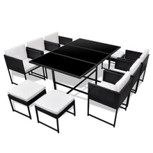11-delige Tuinset met kussens poly rattan zwart