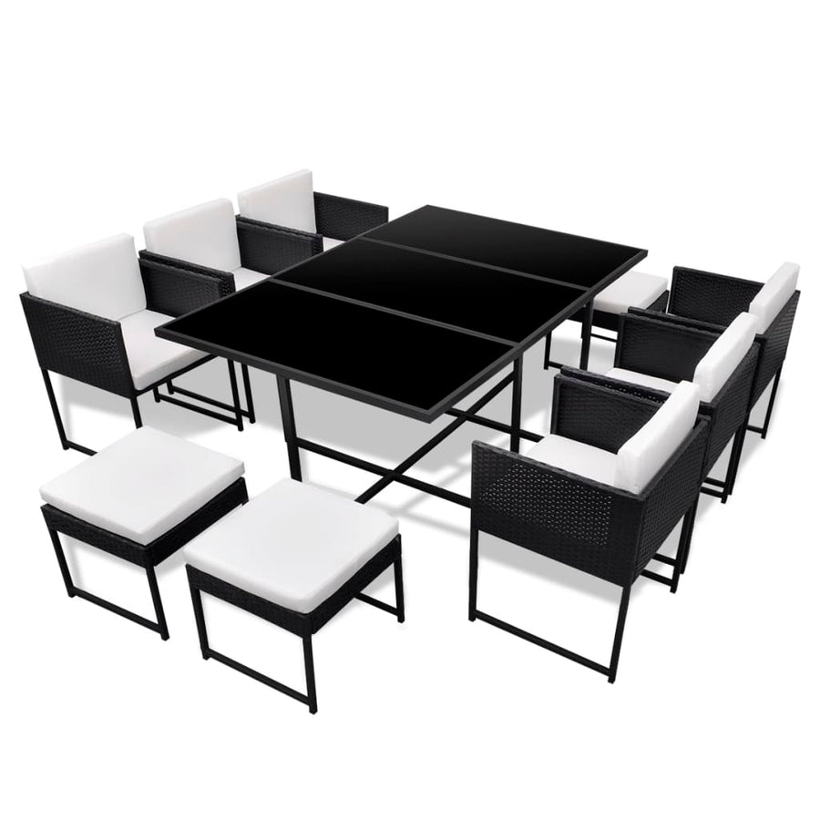 11-delige Tuinset met kussens poly rattan zwart