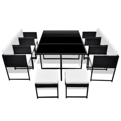 11-delige Tuinset met kussens poly rattan zwart