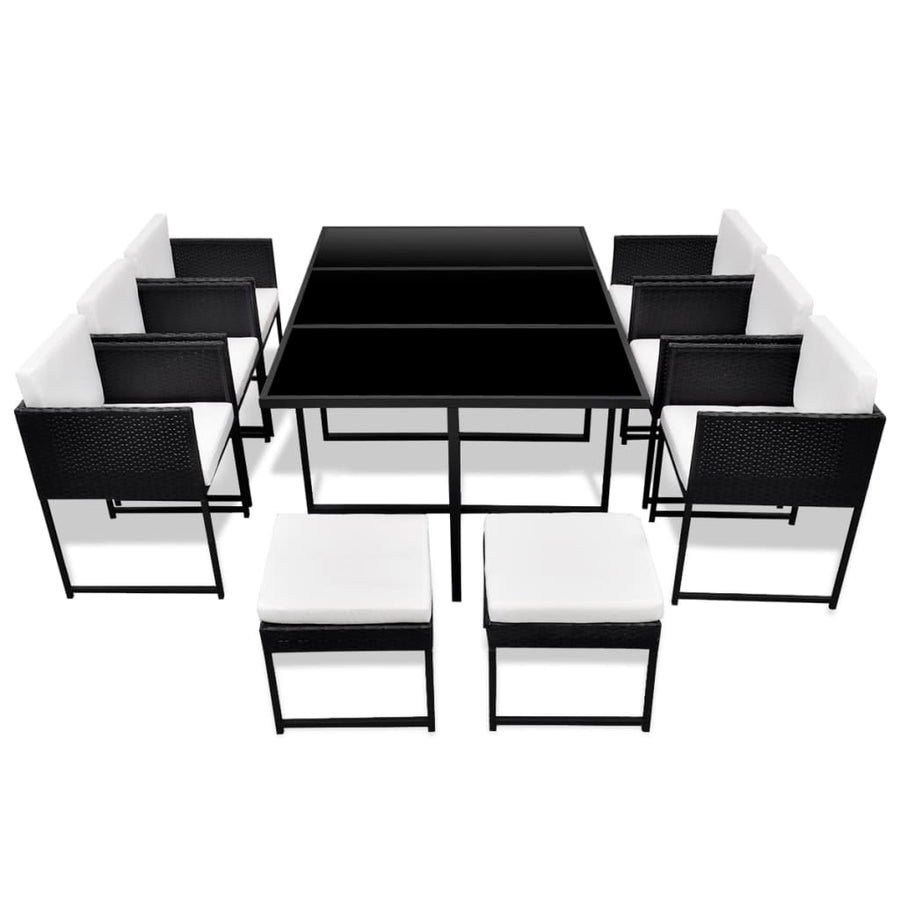 11-delige Tuinset met kussens poly rattan zwart