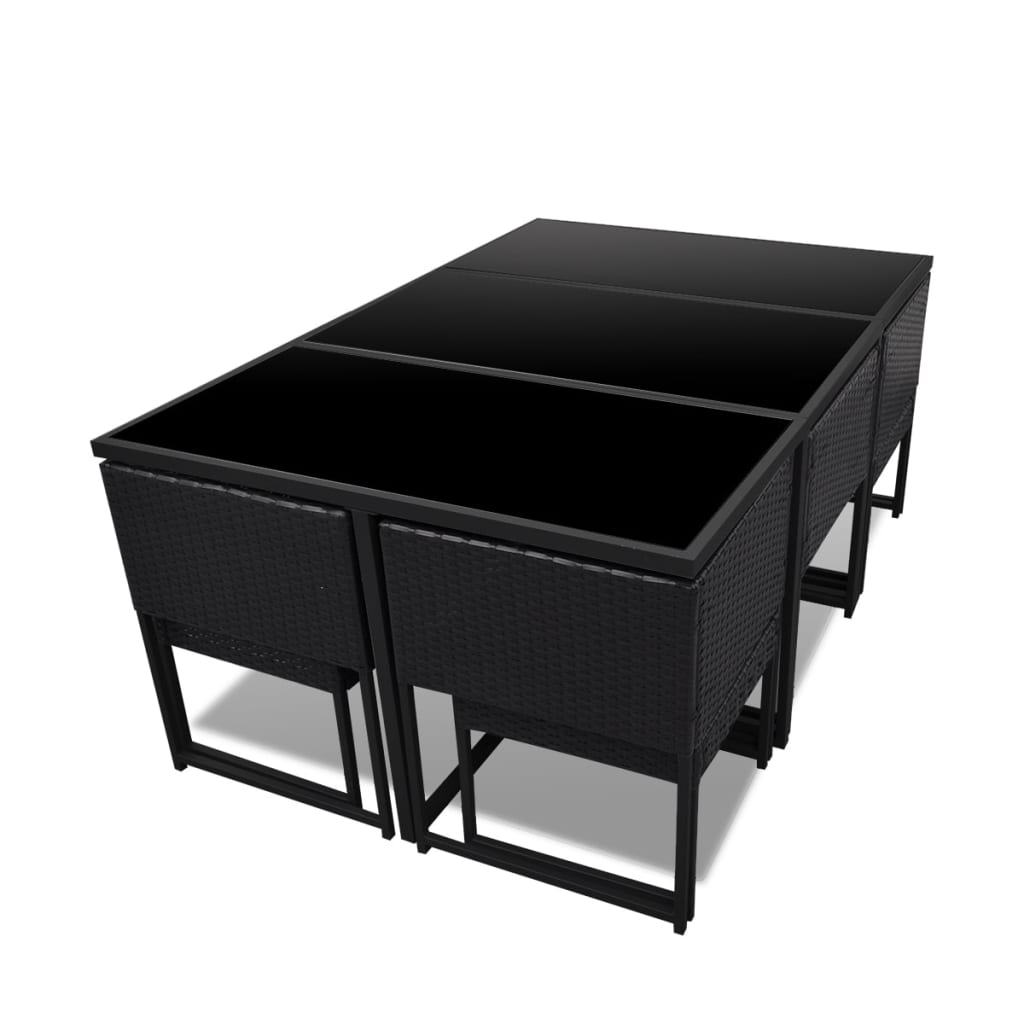 11-delige Tuinset met kussens poly rattan zwart