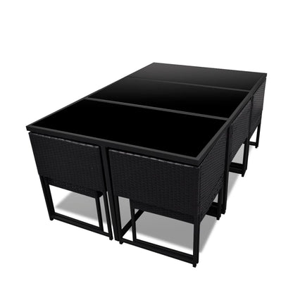 11-delige Tuinset met kussens poly rattan zwart