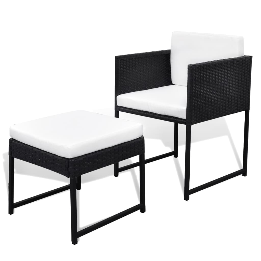 11-delige Tuinset met kussens poly rattan zwart