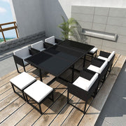 Tuinset poly rattan 11-delig zwart voor 10 personen