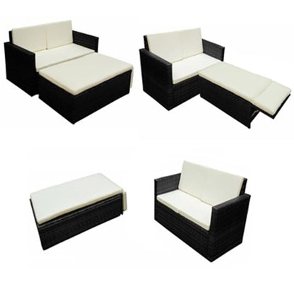 2-Delige Loungeset Met Kussens Poly Rattan Zwart