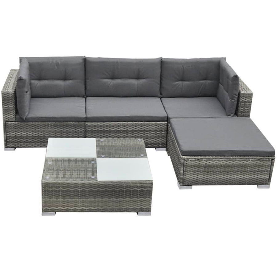 5-Delige Loungeset Met Kussens Poly Rattan Grijs