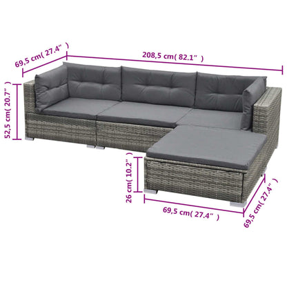 5-Delige Loungeset Met Kussens Poly Rattan Grijs