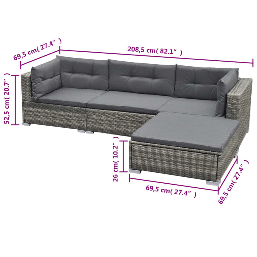 5-Delige Loungeset Met Kussens Poly Rattan Grijs