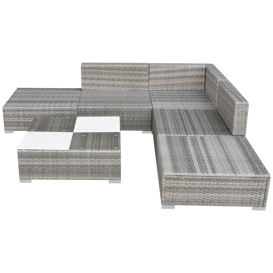 6-delige Loungeset met kussens poly rattan grijs