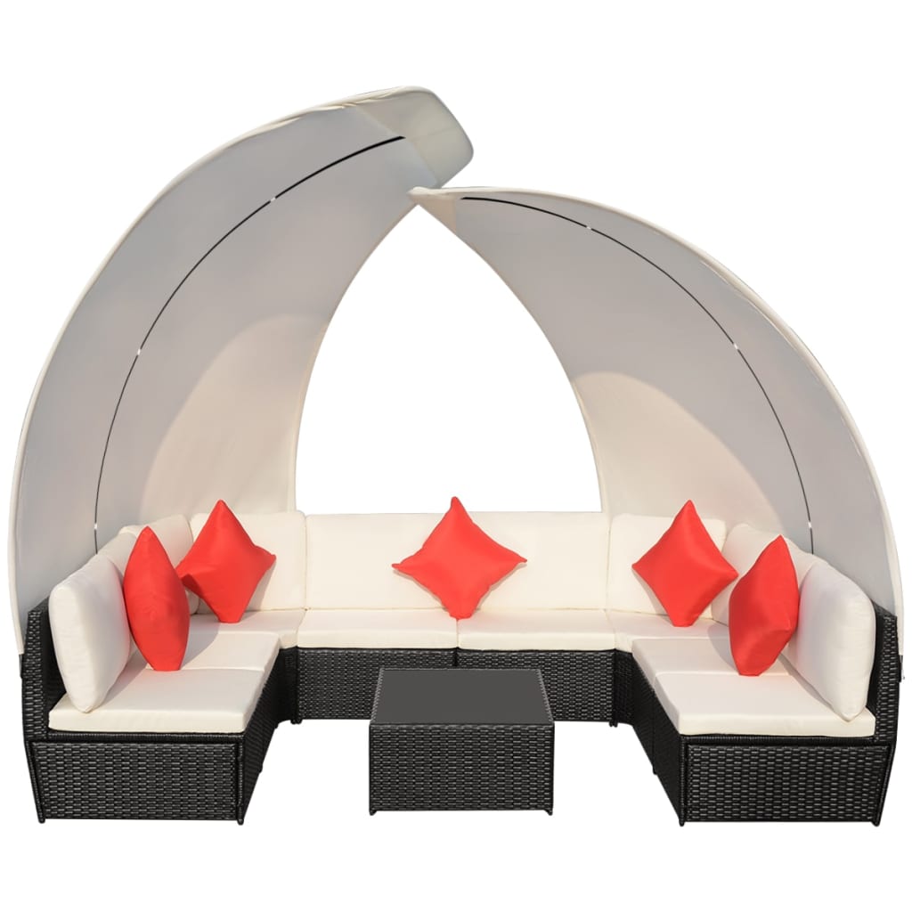 9-Delige Loungeset Met Luifels Poly Rattan Zwart