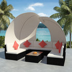 Loungeset 9-delig polyrattan zwart met luifels