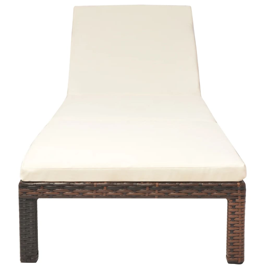Ligbed Met Kussen Poly Rattan Bruin