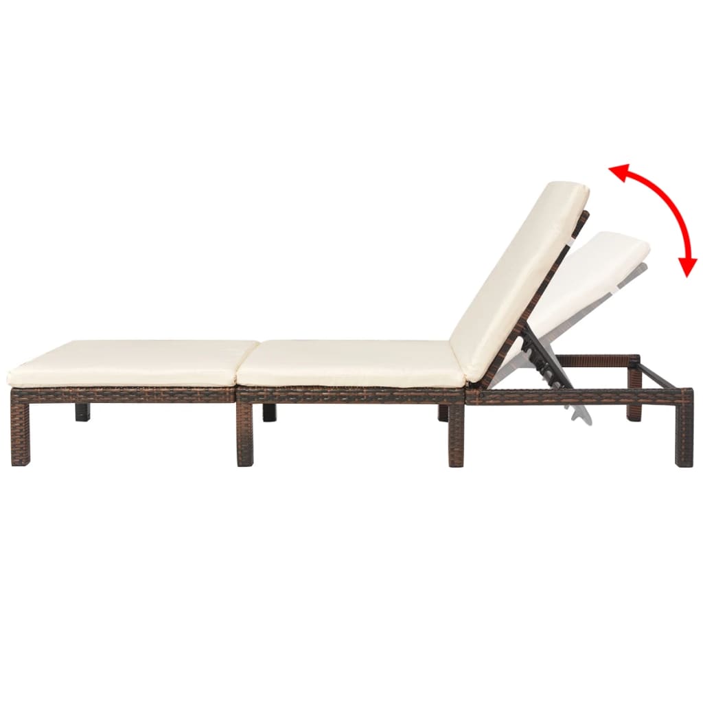 Ligbed Met Kussen Poly Rattan Bruin