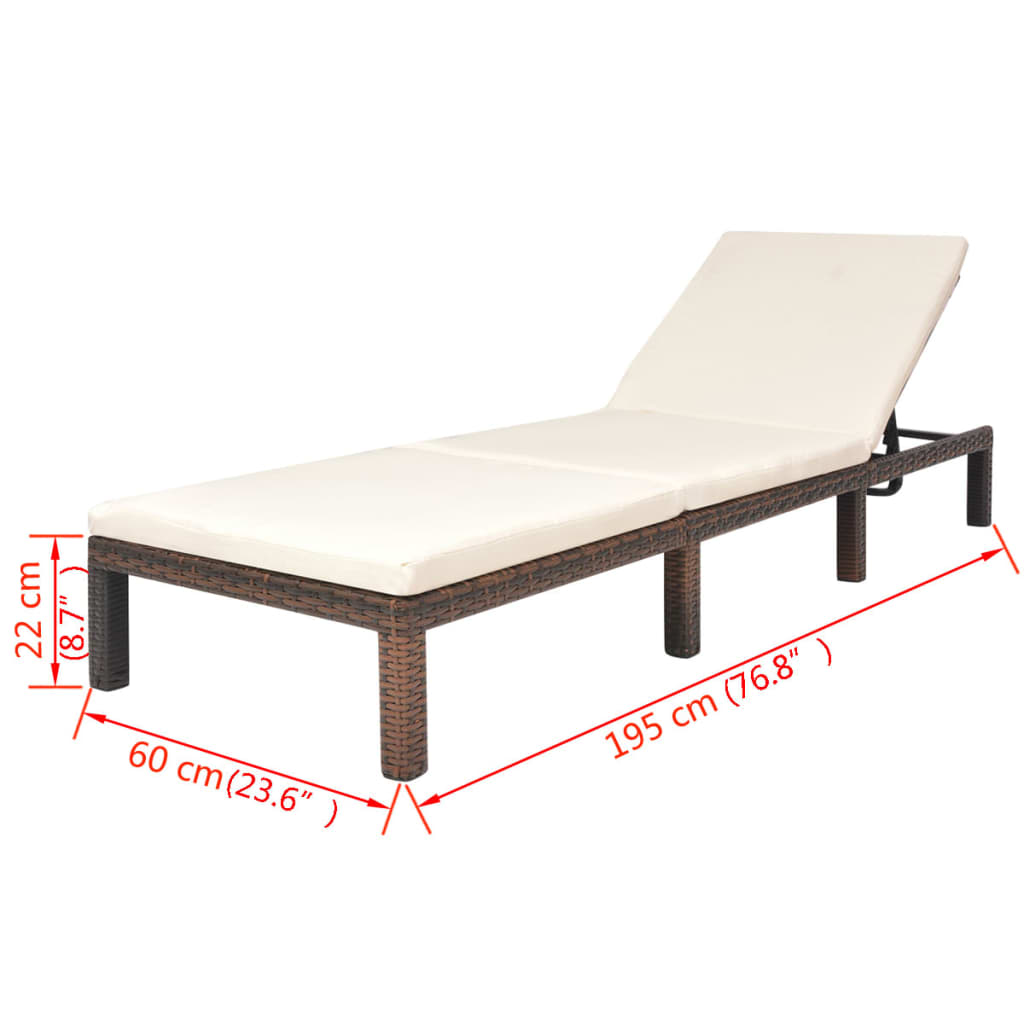Ligbed Met Kussen Poly Rattan Bruin