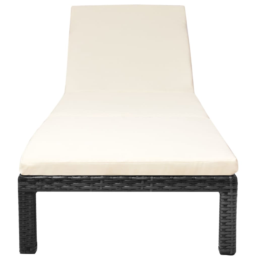 Ligbed Met Kussen Poly Rattan Zwart