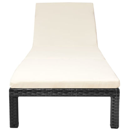 Ligbed Met Kussen Poly Rattan Zwart