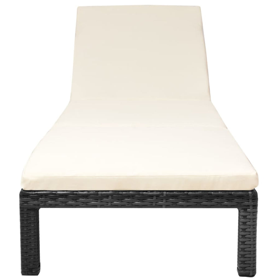 Ligbed Met Kussen Poly Rattan Zwart