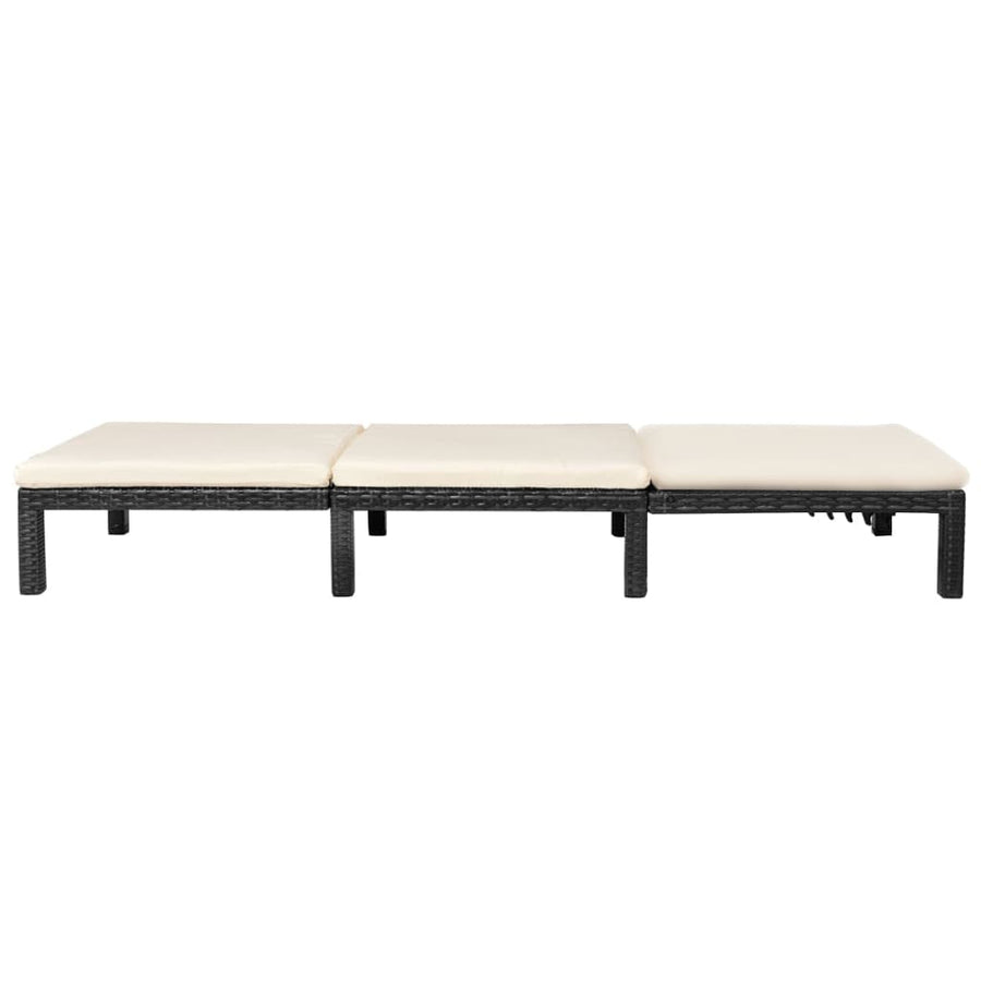 Ligbed Met Kussen Poly Rattan Zwart