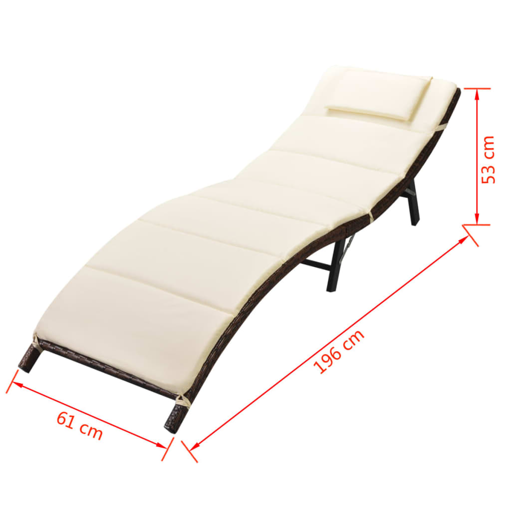 Ligbedden Inklapbaar 2 St Met Tafel Poly Rattan Bruin