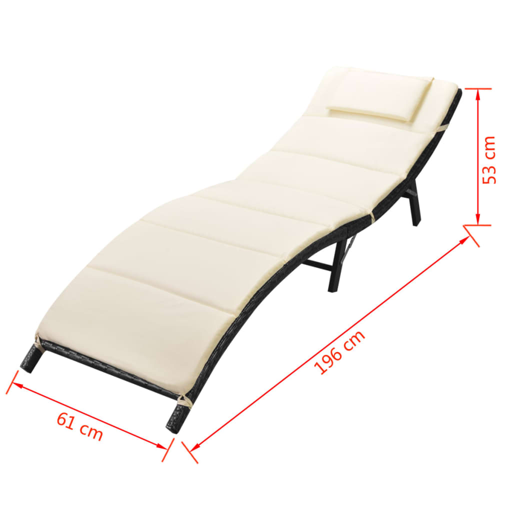 Ligbedden Inklapbaar 2 St Met Tafel Poly Rattan Zwart