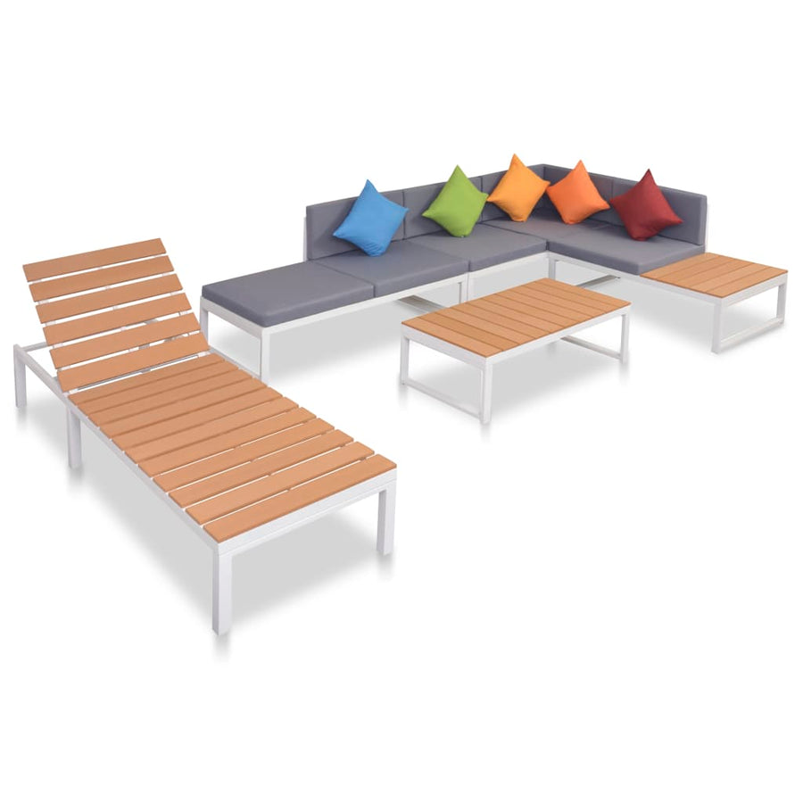 -Delige Loungeset Met Kussens Aluminium En Hkc 5 Loungeset met ligstoel