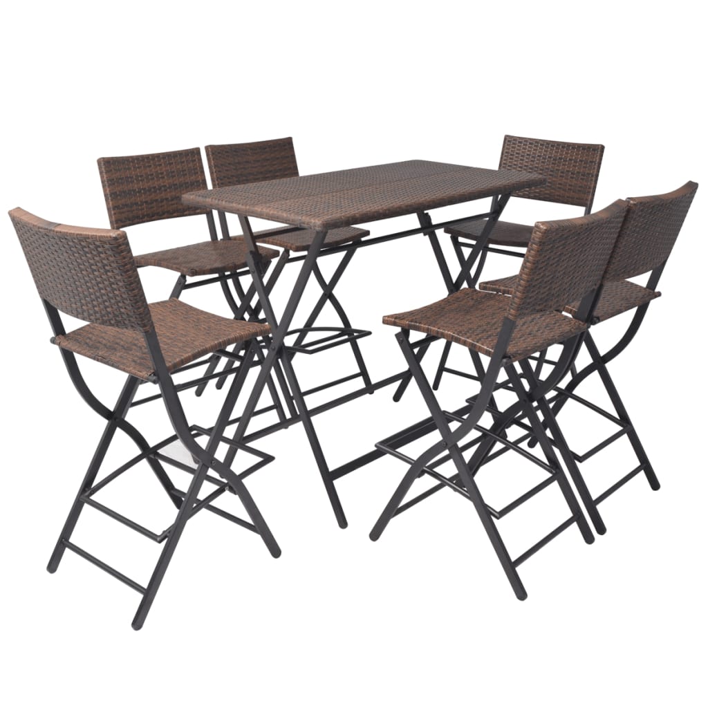 -Delige Tuinset Inklapbaar Staal Poly Rattan Bruin