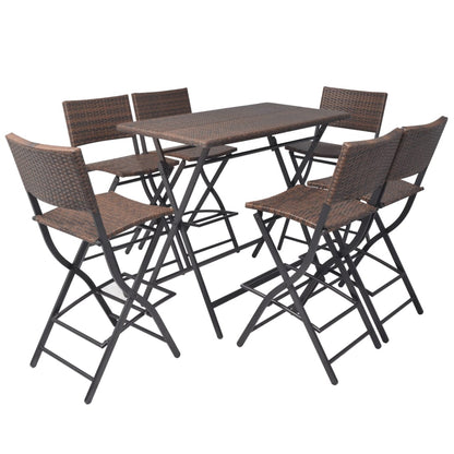 -Delige Tuinset Inklapbaar Staal Poly Rattan Bruin