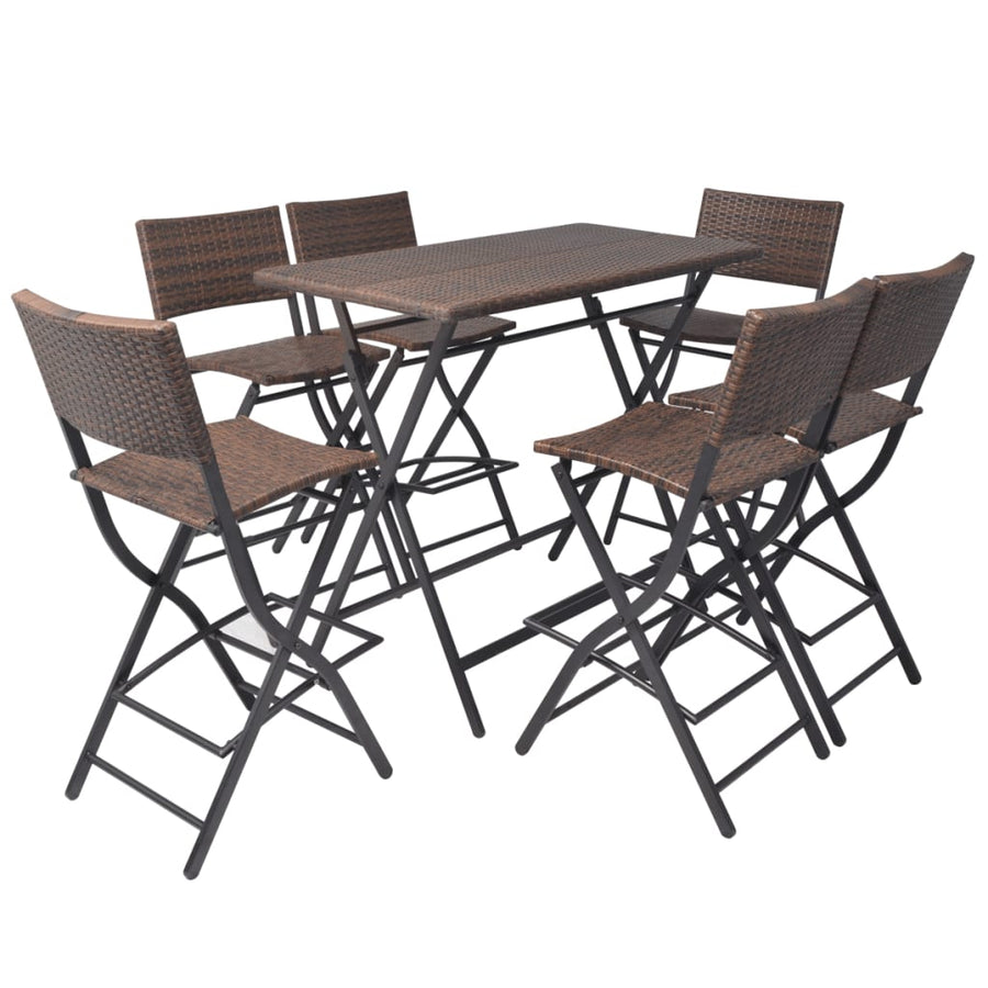 -Delige Tuinset Inklapbaar Staal Poly Rattan Bruin