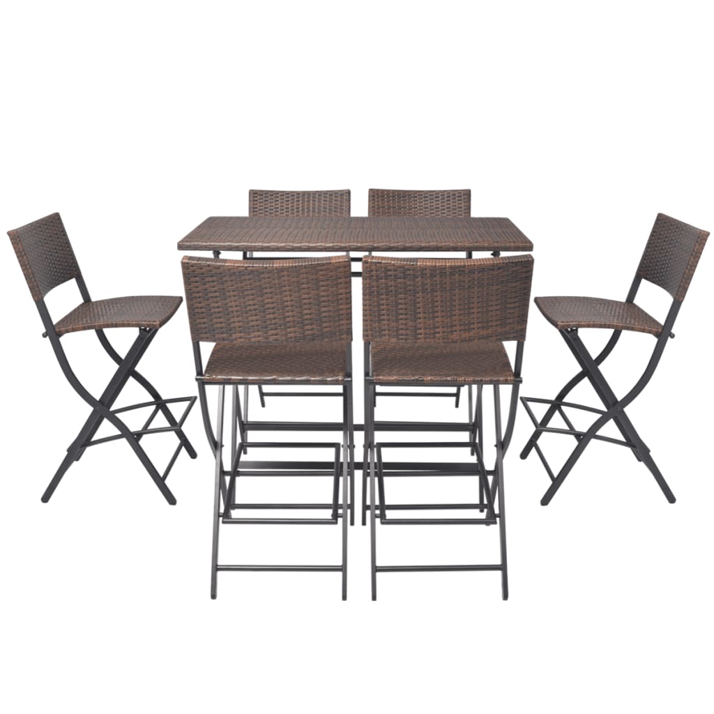 -Delige Tuinset Inklapbaar Staal Poly Rattan Bruin