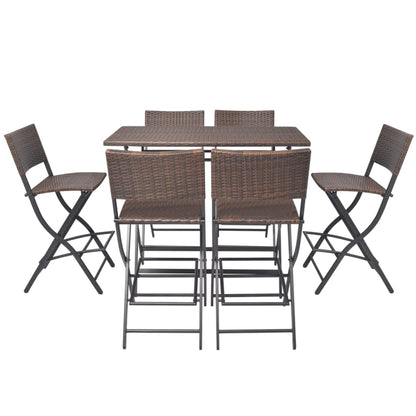 -Delige Tuinset Inklapbaar Staal Poly Rattan Bruin